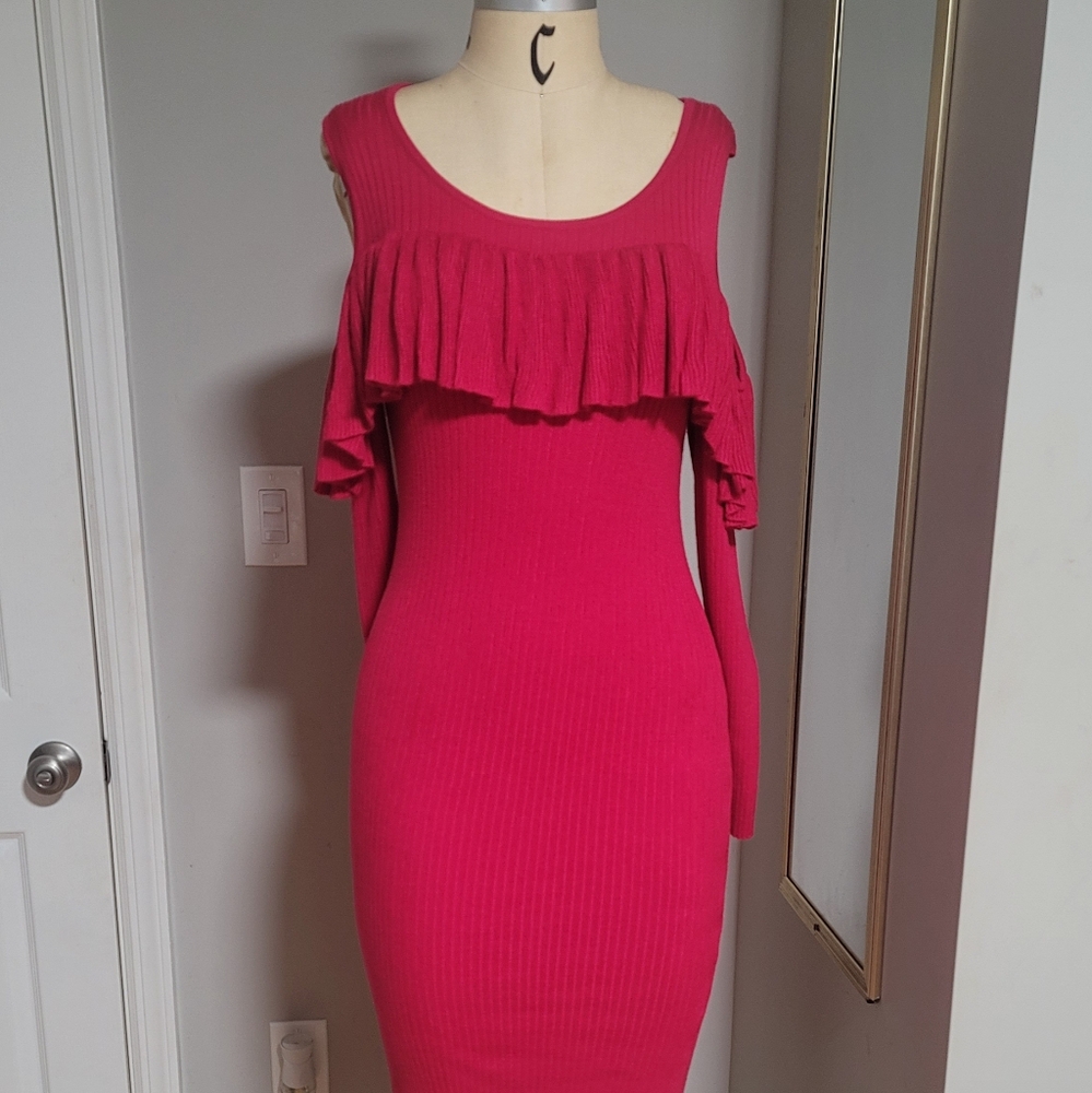 Say What? Bodycon Cold Shoulder Dress